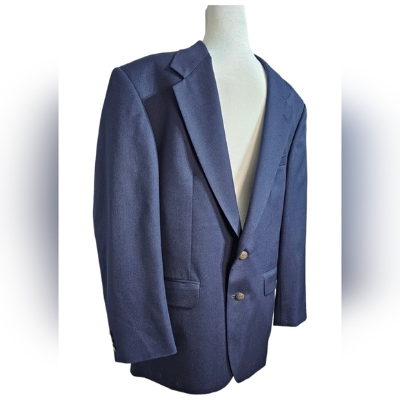 Oscar De La Renta Navy Blue Wool Blazer 42R - Picture 1 of 10